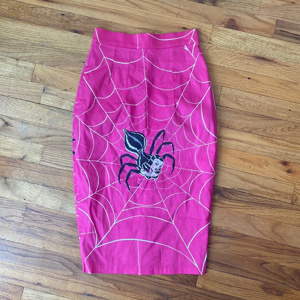 Vixen by Micheline Pitt Pink Spider Pencil Skirt